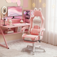 HOMCOM Cute Racing Gamer Chair, Faux Leather Gaming Chair with Footrest, Headrest and Lumbar Support, Pink