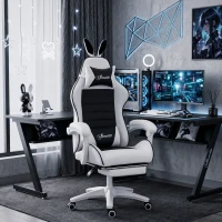 HOMCOM Cute Racing Gamer Chair, PU Leather Gaming Chair with Footrest, Headrest and Lumbar Support, Black(m-1)