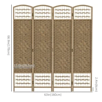 HOMCOM 4 Panel Folding Room Divider, Portable Privacy Screen, Wave Fiber Room Partition for Home Office, Natural(m-3)