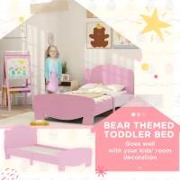 Qaba Twin Bed Frame with Bear Shaped Headboard & Footboard, Fit 90×190 cm Mattress (Not Included), No Box Spring Needed, Pink(m-6)