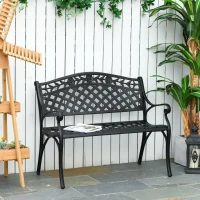 Outsunny Outdoor Garden Bench, 40" Patio Bench with Aluminum Frame and Armrests, 2-Person Patio Loveseat with Floral Pattern for Park, Porch, Yard, Lawn, 485 LBS Capacity(m-1)