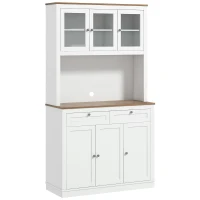 HOMCOM 71" Pantry Cabinet with Microwave Space, Buffet with Hutch, 2 Drawers, Adjustable Shelves and Glass Doors, White(m-2)