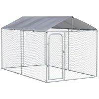 PawHut 13' x 7.5' x 7.5' Dog Kennel, Outdoor Dog Run with Waterproof, UV Resistant Roof, Lockable Door for Large-Sized Dogs, Silver(m-1)