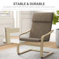 HOMCOM Modern Accent Chair, Linen-Feel Upholstered Living Room Chair with Wood Curved Legs for Balcony, Dark Brown(m-5)