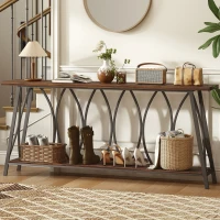 HOMCOM 71" Console Table, Industrial 2-Tier Narrow Entryway Table with Metal Frame for Living Room, Hallway, Rustic Brown(m-8)