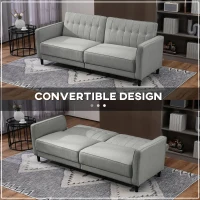 HOMCOM Convertible Bed with Couch, Button Tufted Fabric Sofa Bed with Adjustable Back for Living Room, Grey(m-4)