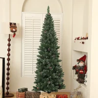 HOMCOM 6ft Artificial Pencil Christmas Tree with 618 Branches, Pinecones, Metal Stand, Realistic Xmas Tree for Home(m-1)