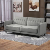 HOMCOM Convertible Bed with Couch, Button Tufted Fabric Sofa Bed with Adjustable Back for Living Room, Grey(m-8)