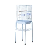 PawHut 44.5" Metal Indoor Bird Cage Starter Kit With Detachable Rolling Stand, Storage Basket, And Accessories - White(m-10)