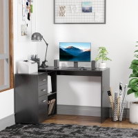 HOMCOM L-Shaped Corner Straight Writing Desk with Storage Shelf, Drawer, Home Office PC Table Computer Workstation, Black