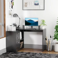 HOMCOM L-Shaped Corner Straight Writing Desk with Storage Shelf, Drawer, Home Office PC Table Computer Workstation, Black(m-1)