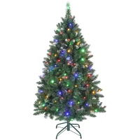 HOMCOM 5 ft Frosted Prelit Christmas Tree, Full Spruce Xmas Tree with Dual Colour LED Light, Hinged Xmas Tree, Easy Assembly(m-9)