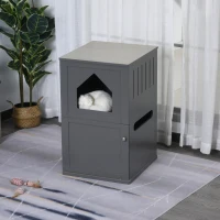 PawHut Double-Decker Cat Luxury Lower Level Litter Box and Upper Level House, Grey(m-2)