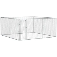 PawHut Dog Kennel Outdoor Galvanized Chain Link Fence Heavy Duty Pet Run House Chicken Coop with Secure Lock Mesh Sidewalls for Backyard Garden Silver, 13' L x 13' W x 5.9' H(m-1)