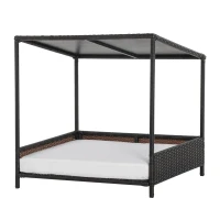 PawHut Wicker Dog House Raised Rattan Puppy Bed Cat Shelter for Indoor Outdoor Garden Patio Pet Sofa with Removable Cushion for Medium Sized Pet Brown(m-11)