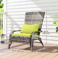 Outsunny Patio Wicker Adirondack Chair, Outdoor PE Rattan Fire Pit Chair, Muskoka Chair w/ Soft Cushions, Tall Curved Backrest and Comfortable Armrests for Deck Garden, Green(m-3)