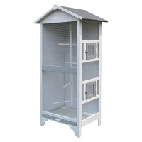 PawHut 60" Wooden Outdoor Bird Cage for Finches, Parakeet, Large Bird Cage with Removable Bottom Tray 4 Perch, Light Gray(m-1)