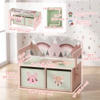 Qaba Kids Toy Box Chest, 3-in-1 Convertible Wooden Toy Storage Bench w/  2 Non-Woven Drawers, for Bedroom, Playroom, Pink(m-3)