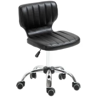 HOMCOM Height Adjustable Salon Stool, PU Leather Rolling Stool with Back, Wheels for Beauty, Spa, Tattoo, Home Office, Black(m-2)