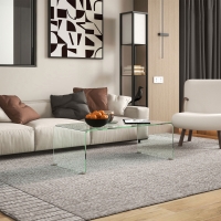 HOMCOM Glass Coffee Table, Clear Coffee Table for Living Room, Modern Rectangle Center Table with Safe Rounded Edges