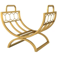 Outsunny Firewood Rack Outdoor, Heavy Duty Log Holder with Handles for Indoor Outdoor Fireplace Storage 18" x 14" x 16", Gold(m-2)