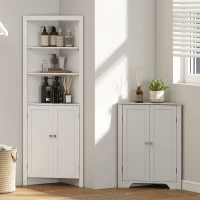 kleankin Tall Bathroom Storage Cabinet, Corner Cabinet with Doors, Linen Cabinet with Doors and 3-Tier Shelves, White(m-10)