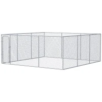 PawHut Dog Kennel Outdoor Galvanized Chain Link Fence Heavy Duty Pet Run House Chicken Coop with Secure Lock Mesh Sidewalls for Backyard Garden Silver, 15' L x 15' W x 5.9' H(m-11)