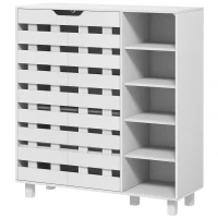 HOMCOM Shoe Cabinet, 21 Pair Shoe Storage Cabinet Organizer with 5-tier Double Door Cupboard and 5-tier Open Shelves, White(m-3)