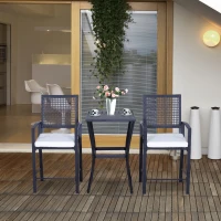 Outsunny 3 Pieces Outdoor Wicker Bar Set, Classic Bistro Bar Set Garden Rattan Style Patio Bar Table & High Chairs w/ Cushions Home Bar Furniture, Cream White(m-8)
