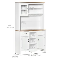 HOMCOM 71" Kitchen Buffet with Hutch, Farmhouse Style Storage Cupboard with Utility Drawer, 3 Door Cabinets and 5-tier Shelves, White(m-3)