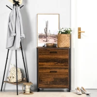 HOMCOM Shoe Cabinet with 2 Flip Doors, Slim 2-Drawer Shoe Cupboard with Divider and Open Compartment for 12 Pairs of Shoes, Entryway Storage Unit, Rustic Brown(m-1)
