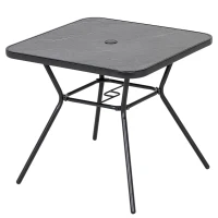 Outsunny Square Outdoor Table, Patio Bistro Coffee Table with Faux-marbled Top and 42mm Umbrella Hole for Garden, Dark Grey(m-2)