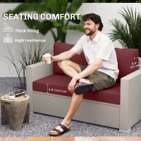 Outsunny 2 Seater Outdoor Seat Cushions with Backrest, Loveseat Double Sofa Outdoor Furniture Cushions, Wine Red(m-4)