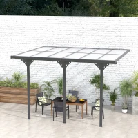 Outsunny 10' x 12' Outdoor Hardtop Pergola Gazebo with Polycarbonate Roof Adjustable Height, Aluminum Frame, UV Protection, Grey(m-8)