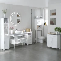 kleankin Small Bathroom Storage Cabinet, Floor Cabinet with 3 Drawers and Open Component, Narrow Bathroom Cabinet, White(m-7)