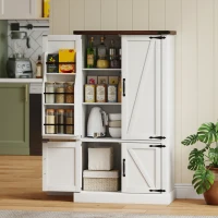 HOMCOM 53.5" Pantry Cabinet, Kitchen Storage Cabinet with Adjustable Shelves, 6 Door Spice Racks for Dining Room, White(m-1)