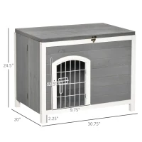 PawHut Foldable Wooden Dog House Raised Puppy Cage Kennel Cat Shelter for Indoor & Outdoor w/ Lockable Door Openable Roof Removable Bottom for Small and Medium Pets Grey(m-3)