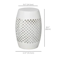 Outsunny 12" Steel Patio End Table, Round Hollow Drum Side Table, Accent Table for Indoor and Outdoor, White(m-3)