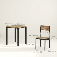 HOMCOM Dining Table Set for 2, 3 Piece Kitchen Table and Chairs with Metal Legs for Small Spaces, Rustic Brown(m-3)