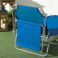 Outsunny 2 Pieces Outdoor Lounge Chair, Adjustable Folding Chaise Lounge, Tanning Chair with Sun Shade for Beach, Camping, Hiking, Backyard, Blue(m-7)