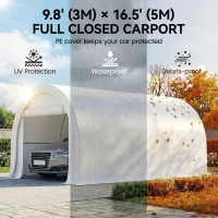Outsunny 10' x 16' Heavy Duty Portable Carport Tent with Zippered Door, PE Cover for Car, Boat, Motorcycle, Bike, White(m-4)