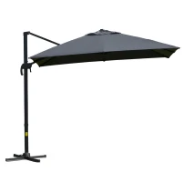 Outsunny 10x10ft Cantilever Umbrella Rotatable Square Top Market Parasol with 4 Adjustable Angle for Backyard Patio Outdoor Area Dark Grey(m-2)