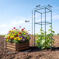 Outsunny Galvanized Planter Box, 24" x 24" x 55" Raised Garden Bed with Tomato Cage for Climbing Vines, Brown(m-3)