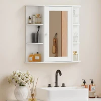 HOMCOM Mirrored Bathroom Wall Cabinet Wall Mounted Medicine Cabinet with Door & Shelves, White(m-8)
