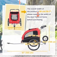 Aosom Elite II Dog Bike Trailer 2-In-1 Pet Stroller Cart Bicycle Wagon Cargo Carrier Attachment for Travel with Suspension and Storage Pockets, Red(m-3)