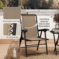 Outsunny 3 Pieces Patio Bistro Set, Outdoor Folding Table and Chairs Set, Metal Patio Furniture Set with Cup Holders, Khaki(m-6)