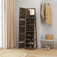 HOMCOM 360° Swivel Jewelry Armoire, Lockable Mirror Jewelry Cabinet with Built-In Small Mirror, Rustic Brown(m-8)