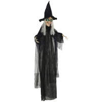 HOMCOM 6' Life Size Black Witch Outdoor Halloween Decoration, Halloween Prop w/ Light Up Eyes(m-2)