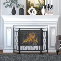 HOMCOM 3-Panel Metal Mesh Fireplace Screen, Decorative Fire Spark Guard Cover, 49.5" x 31.5"for Living Room Home Decor, Black(m-8)