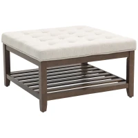 HOMCOM Ottoman Coffee Table, 32 Inch Square Footrest Ottoman with Storage, Linen Upholstered Tufted Footstool, Beige(m-9)